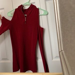 Long sleeve open shoulder zip up top